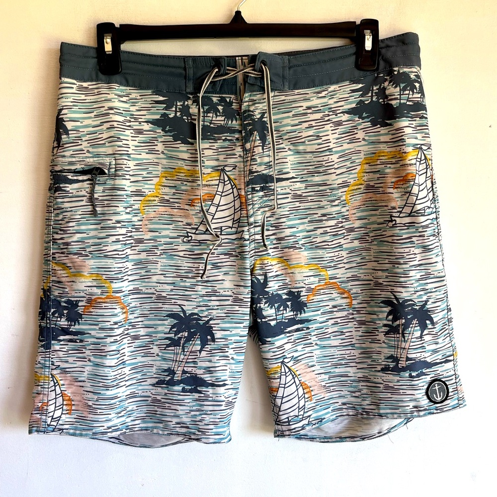 Captain Fin surfing board shorts men 33, multicolored design, side zip pocket